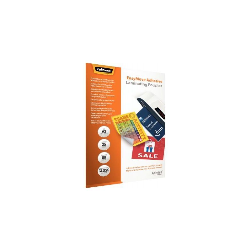 Achetez Pack de 25 pochettes de plastification à chaud A3 adhésif 5601803 FELLOWES pas cher sur Ma..