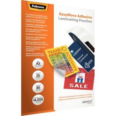 Achetez Pack de 25 pochettes de plastification à chaud A3 adhésif 5601803 FELLOWES pas cher sur Ma..