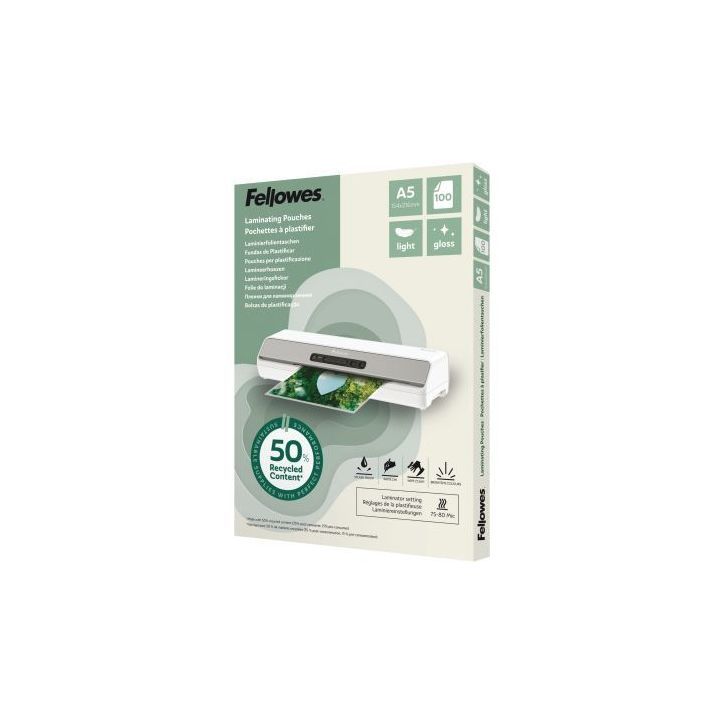 Boîte de 100 pochettes de plastification brillantes A5 80 microns 100143440 FELLOWES