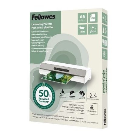 Achetez Boîte de 100 pochettes de plastification brillantes A6 80 microns 100143441 FELLOWES pas ch..