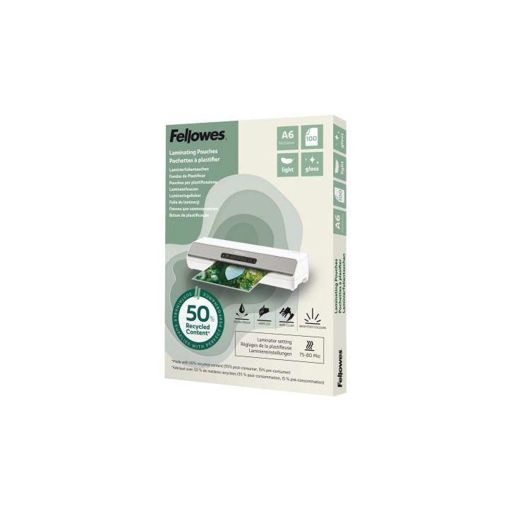 Boîte de 100 pochettes de plastification brillantes A6 80 microns 100143441 FELLOWES