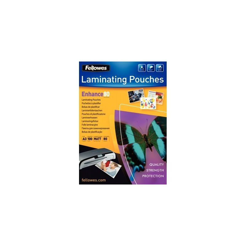 Achetez Boîte de 100 pochettes de plastification A3 80 microns mat 5452003 FELLOWES pas cher sur Ma..
