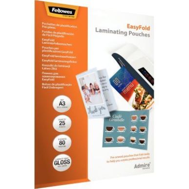 Achetez Pack de 25 pochettes de plastification à chaud A3 pré-pliées 5602001 FELLOWES pas cher su..