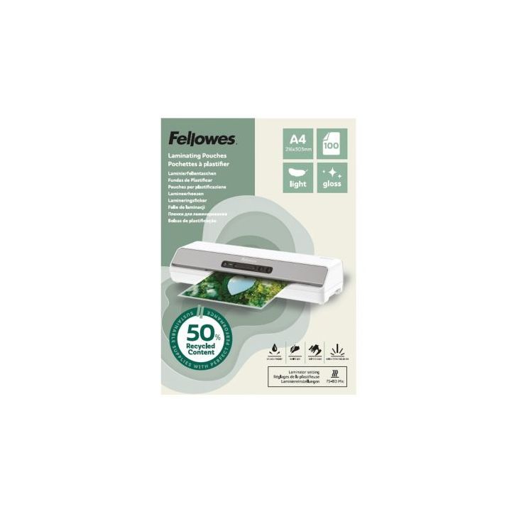 Boîte de 100 pochettes de plastification brillantes A4 80 microns 100142987 FELLOWES