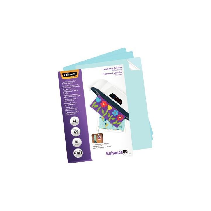 FELLOWES Pack de 100 pochettes A4 dos adhésif 80 microns 5302202