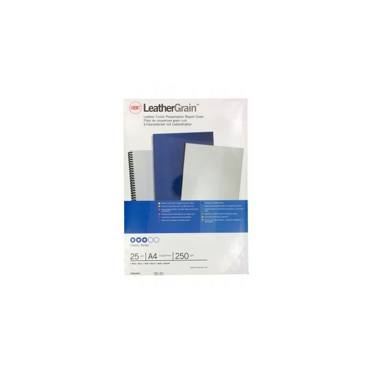 Paquet de 25 couvertures grain cuir 250 gr/m² format A4 blanc CN040070 GBC ACCO