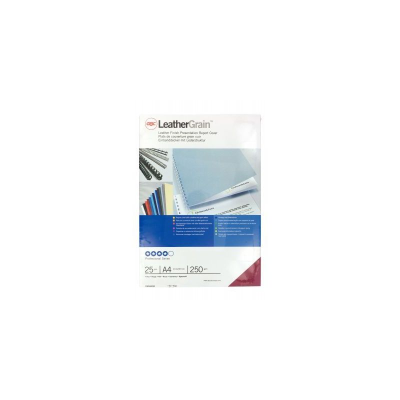 Achetez Paquet de 25 couvertures grain cuir 250 gr/m² format A4 rouge CN040030 GBC ACCO pas cher su..