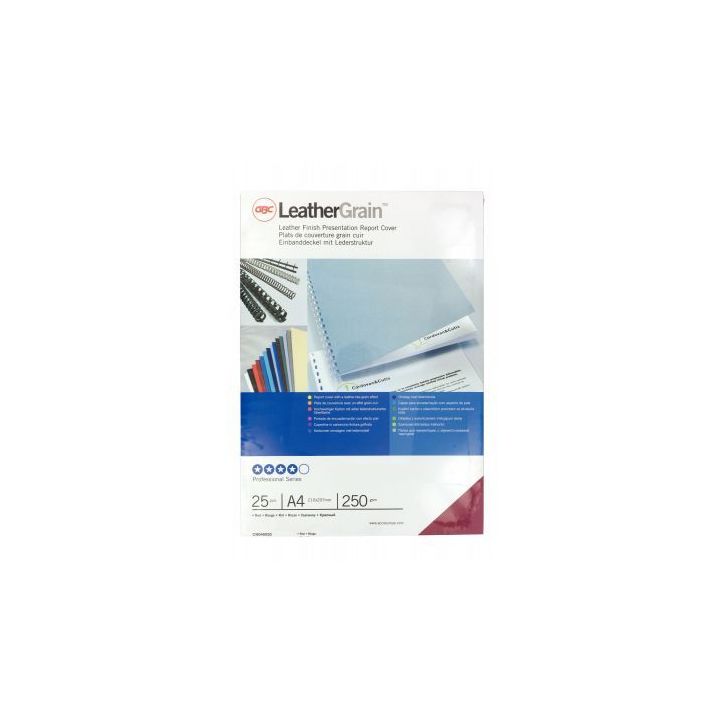 Paquet de 25 couvertures grain cuir 250 gr/m² format A4 rouge CN040030 GBC ACCO