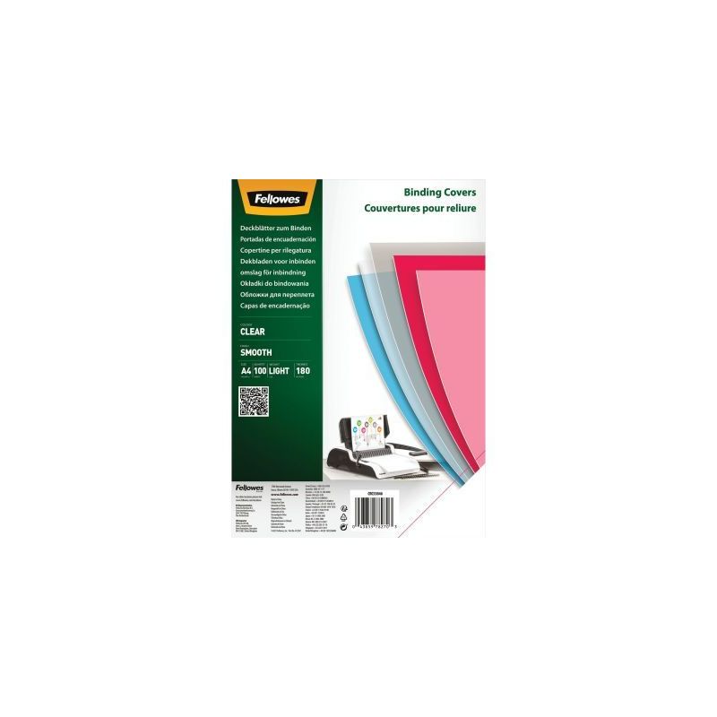 Achetez Paquet de 100 couvertures PET lisse incolore épaisseur 18/100ème format A4 5384601 FELLOWE..