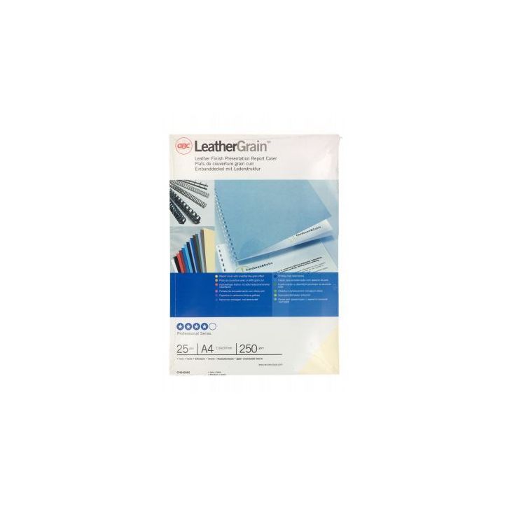 Paquet de 25 couvertures grain cuir 250 gr/m² format A4 ivoire CN040065 GBC ACCO