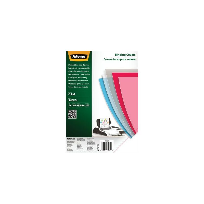 Achetez Paquet de 100 couvertures PET lisse incolore épaisseur 20/100ème format A4 5384701 FELLOWE..