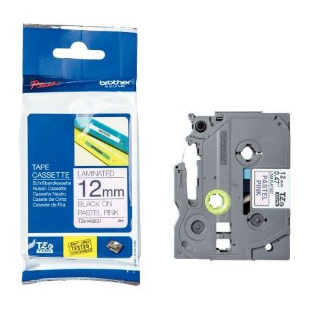 Achetez Recharge Brother TZe noir sur rose pastel 12mm TZEMQE31 BROTHER pas cher sur Ma Rentrée Sco..