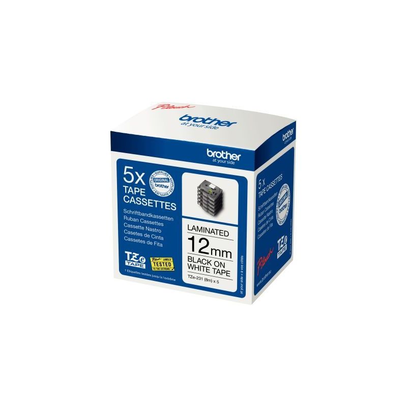 Achetez Pack de 5 recharges Brother TZe231 noir/blanc 12 mm TZe231M5 BROTHER pas cher sur Ma Rentré..