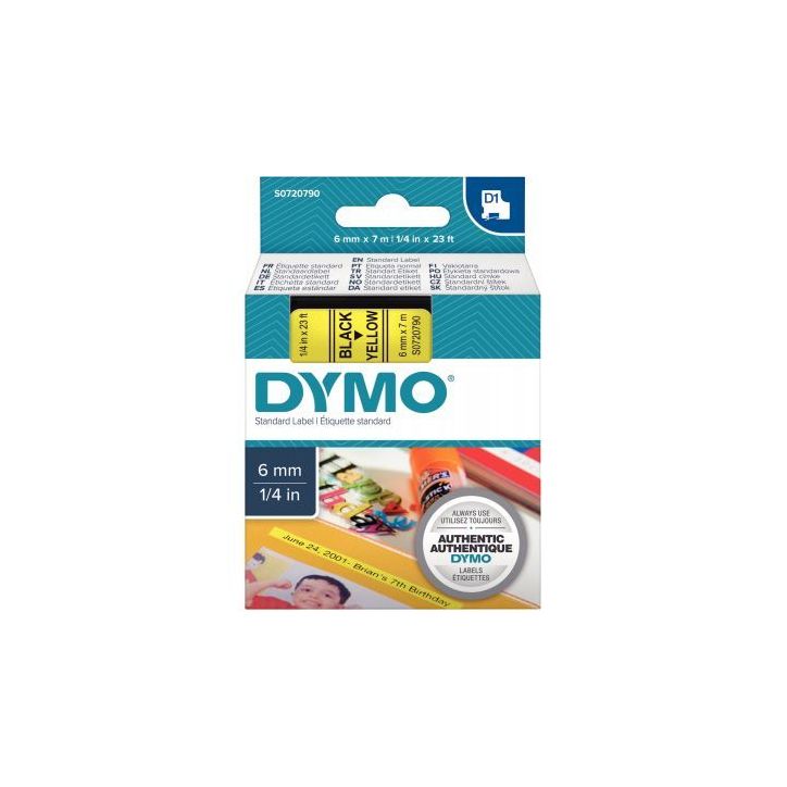 DYMO Ruban D1 Noir/Jaune 6MMX7M pour 1000/1000+/2000/3500/4500/5000/5502