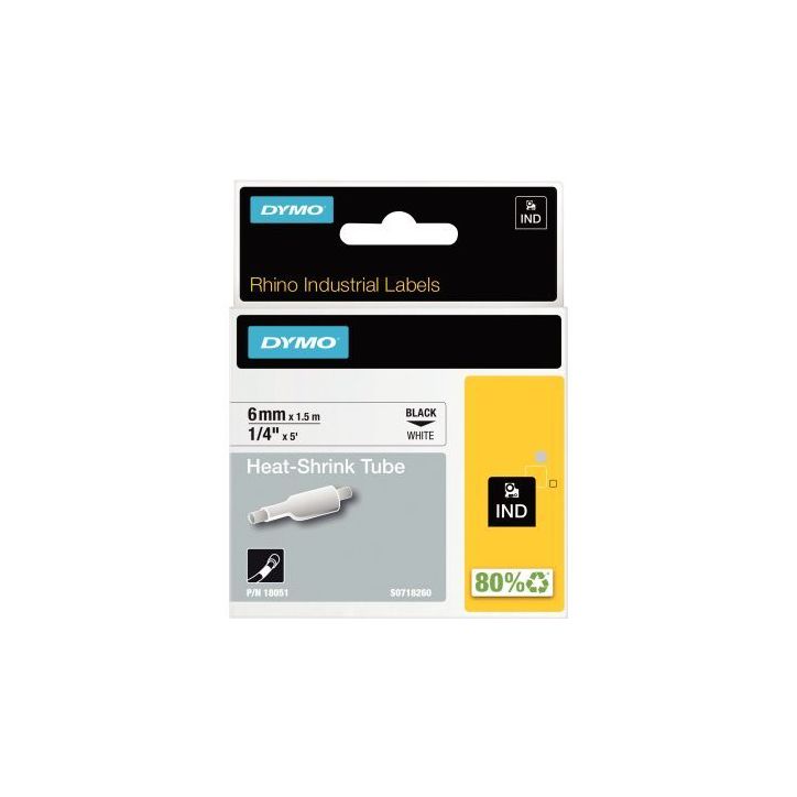 Recharge DYMO gaine thermorétractable 6mm x 1,5m noir sur blanc 18051 DYMO