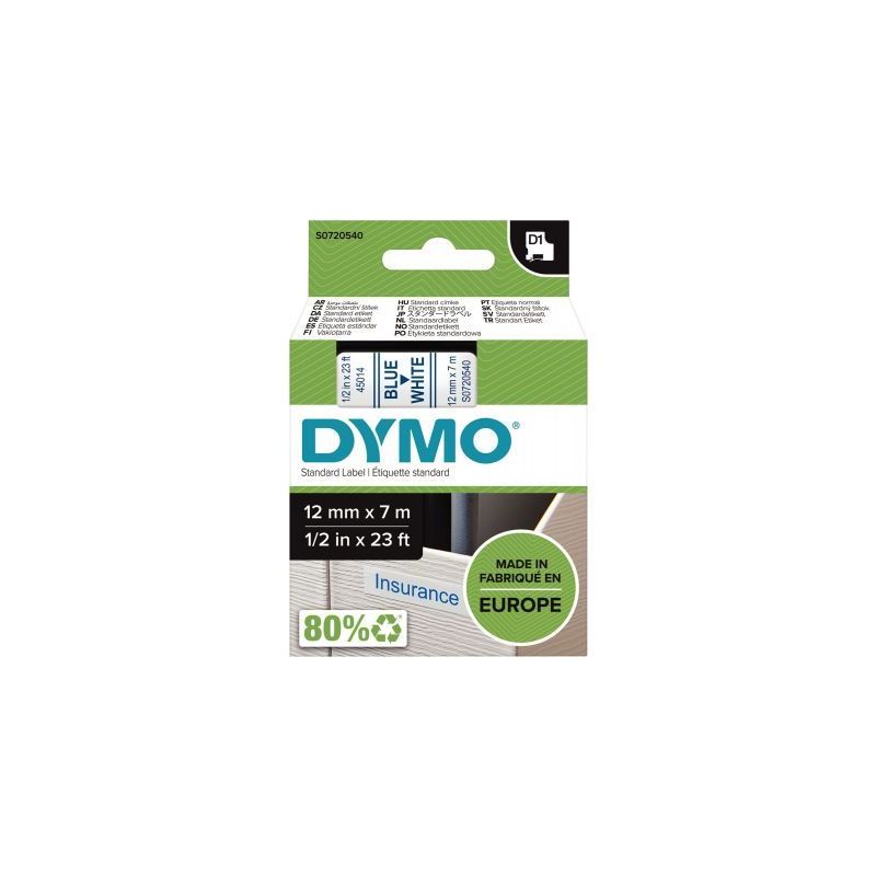 Achetez DYMO Ruban D1 Bleu/Blanc 12MMX7M pour 1000/1000+/2000/3500/4500/5000/5515 pas cher sur Ma Re..