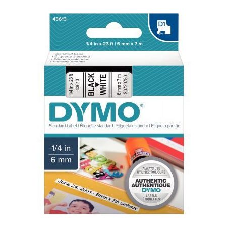 Achetez DYMO Ruban D1 Noir/Blanc 6MMX7M pour 1000/1000+/2000/3500/4500/5000/5501 S0720780 pas cher s..