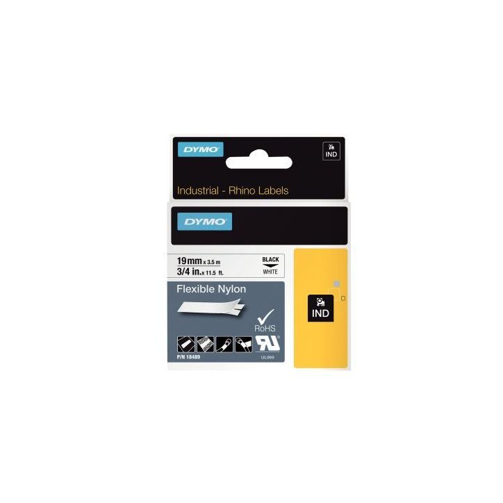 Recharge DYMO pour titreuse Rhino 19mm x 3,5m noir sur blanc 18489 DYMO