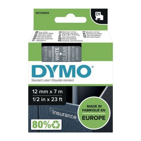 Achetez Recharge Dymo D1 12mm x 7m blanc sur transparent S0720600 DYMO pas cher sur Ma Rentrée Scol..