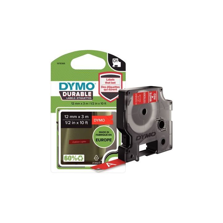 Recharge DYMO D1 12 mm x 3 m impression blanc support rouge 1978366 DYMO