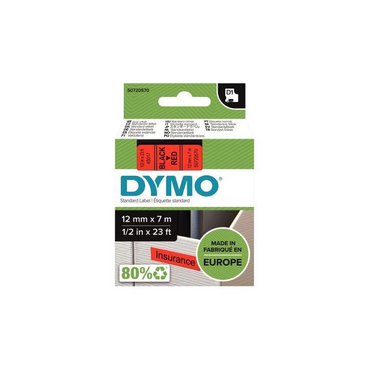 Recharge DYMO D1 12 mm x 7 m noir et rouge S0720570 DYMO