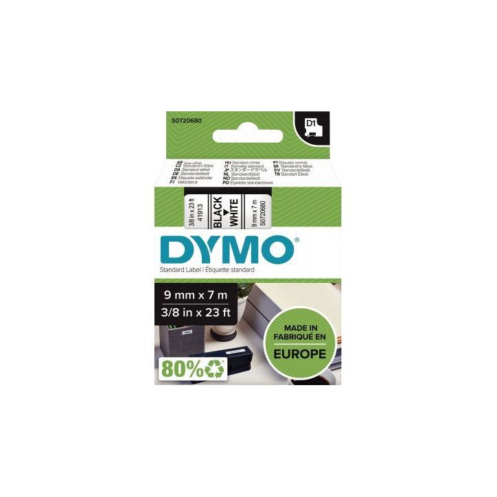 DYMO Ruban D1 Noir/Blanc 9MMX7M pour 1000/1000+/2000/3500/4500/5000/5504