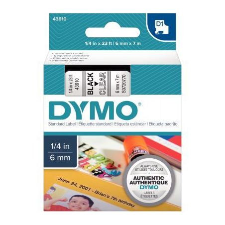 Achetez DYMO Ruban D1 Noir/transparent 6MMX7M pour 1000/1000+/2000/3500/4500/5000/5500 pas cher sur ..