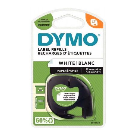 Achetez DYMO Ruban papier LetraTag Noir/Blanc 12 mm x 4 m pas cher sur Ma Rentrée Scolaire