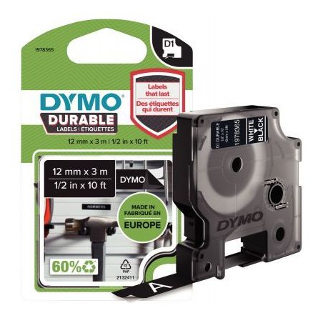 Achetez Recharge DYMO D1 12 mm x 3 m impression blanc support noir 1978365 DYMO pas cher sur Ma Rent..