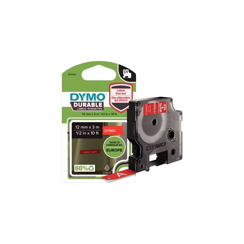 Achetez Recharge DYMO D1 12 mm x 3 m impression blanc support rouge 1978366 DYMO pas cher sur Ma Ren..