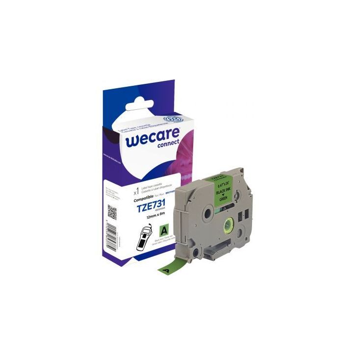 Ruban TZE 731 noir sur vert 12 mm x 8 m compatible K80046W4 WECARE ARMOR