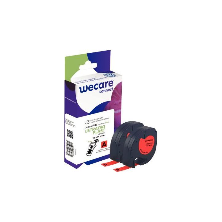 Pack de 2 letratag plastique noir sur rouge 12 mm x 4 m compatible K80058W4 WECARE ARMOR