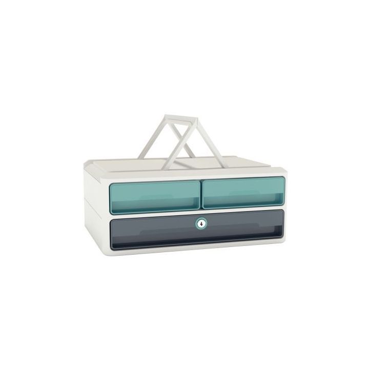 Module 3 tiroirs MOOVUP Secure blanc/vert d'eau et gris orage + 2 clés 1091212961 CEP