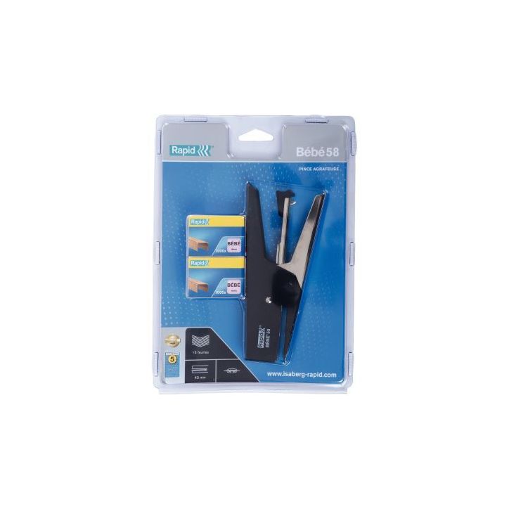 Set agrafeuse pince bébé 58 noir + 4x1000 agrafes 10527091 RAPID ESSELTE