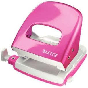 LEITZ Perforateur Rose métallisé, 30 feuilles, réglette à  clic. Effort réduit de 60% livré en Boîte