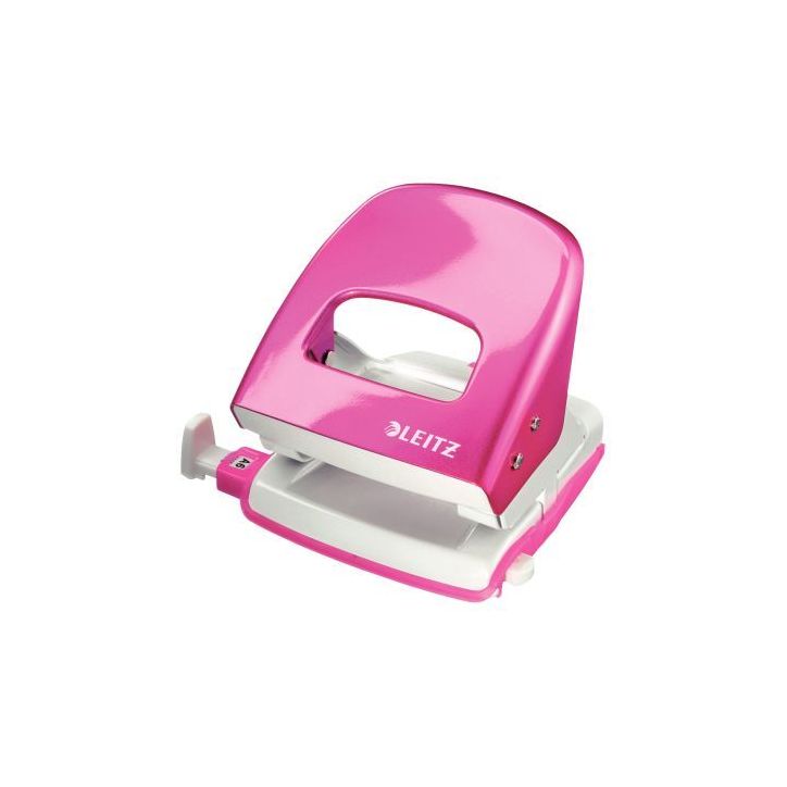 LEITZ Perforateur Rose métallisé, 30 feuilles, réglette à  clic. Effort réduit de 60% livré en Boîte