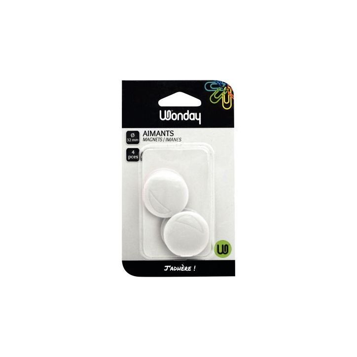 Blister 4 aimants 30 mm ronds blanc