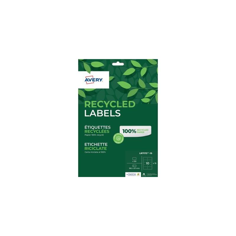 Achetez Paquet de 150 étiquettes recyclées laser et jet encre 99.1 x 57mm LR7173-15 AVERY pas cher.. Achetez Paquet de 150 étiquettes recyclées laser et jet encre 99.1 x 57mm LR7173-15 AVERY pas cher..