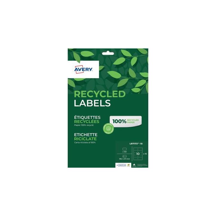 Paquet de 150 étiquettes recyclées laser et jet encre 99.1 x 57mm LR7173-15 AVERY