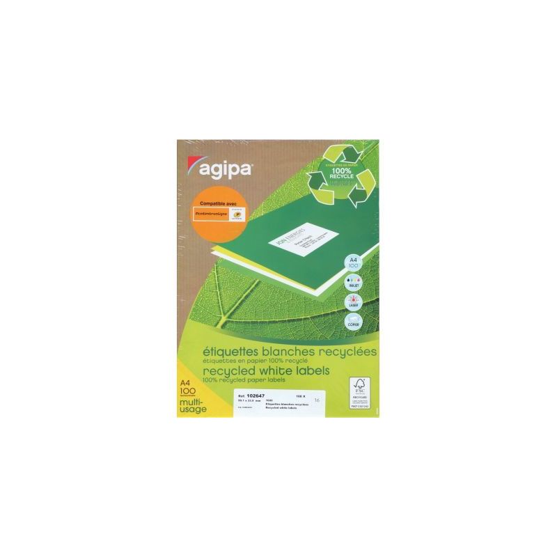 Achetez Boîte de 1600 étiquettes multi-usages blanches recyclées 99,1x33,9mm 000102647 AGIPA pas .. Achetez Boîte de 1600 étiquettes multi-usages blanches recyclées 99,1x33,9mm 000102647 AGIPA pas ..