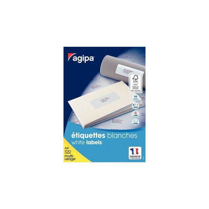 Boîte de 6500 étiquettes multi-usages blanches 38x21,2mm 118990 AGIPA