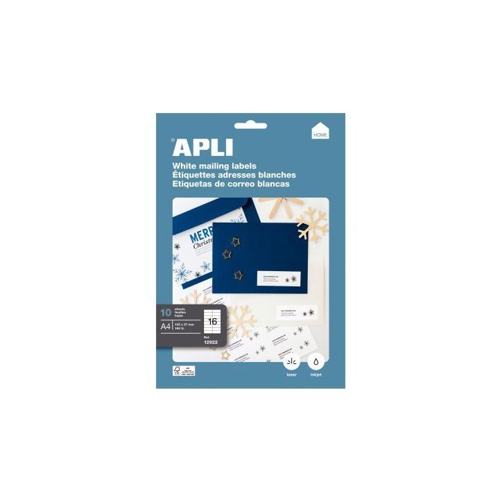Pochette de 160 étiquettes coins droits multi-usages blanc 105x37mm 12922 APLI