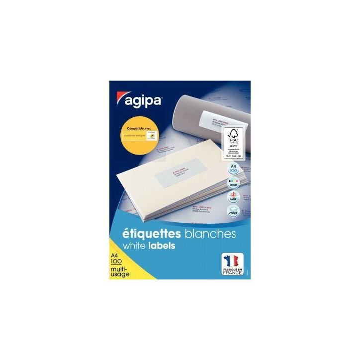 Boîte de 2400 étiquettes multi-usages blanches 70x37mm 119015 AGIPA