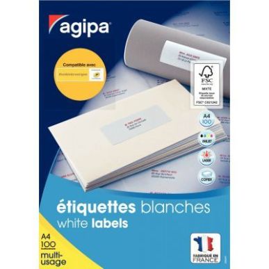 Achetez Boîte de 2400 étiquettes multi-usages blanches 70x37mm 119015 AGIPA pas cher sur Ma Rentrî.