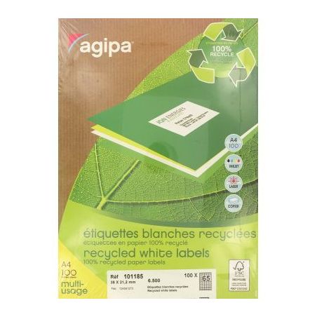 Achetez Boîte de 6500 étiquettes multi-usages blanches recyclées 38x21,2mm 101185 AGIPA pas cher ..