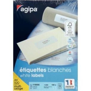 Achetez Boîte de 1600 étiquettes multi-usages blanches 105x35mm 119005 AGIPA pas cher sur Ma Rentr..