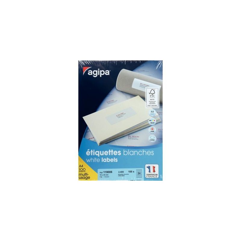 Achetez Boîte de 2400 étiquettes multi-usages blanches 70x35mm 119006 AGIPA pas cher sur Ma Rentrî. Achetez Boîte de 2400 étiquettes multi-usages blanches 70x35mm 119006 AGIPA pas cher sur Ma Rentrî.