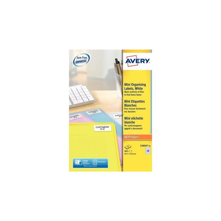 Paquet de 600 étiquettes mini blanc 45,7x25,4mm L7654-15 AVERY