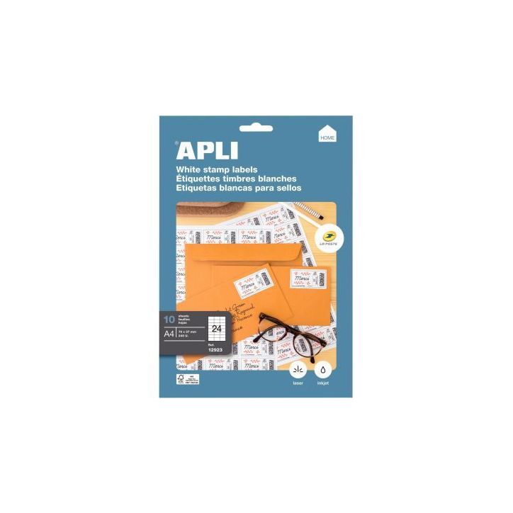 Pochette de 240 étiquettes coins droits multi-usages blanc 70x37mm 12923 APLI