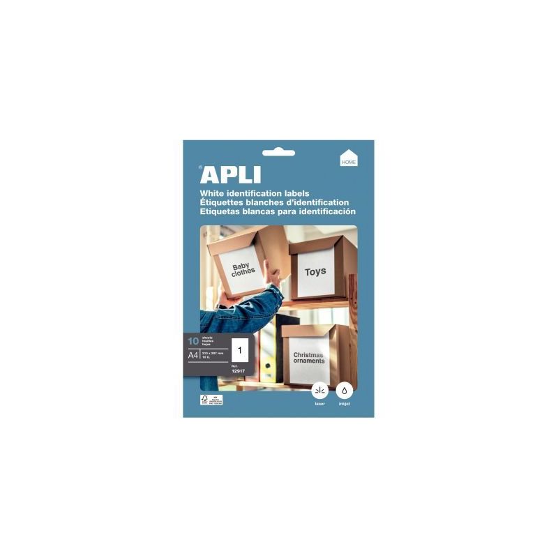 Achetez Pochette de 10 étiquettes multi-usages blanches  210x297mm 12917 APLI pas cher sur Ma Rentr..